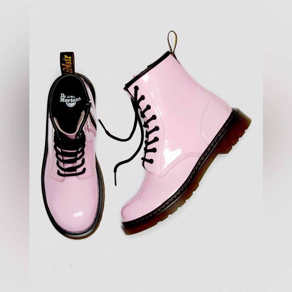 Dr Martens Barbie Core Pale Pink 1460 Patent Leather Lace Up Boots Youth Size 13